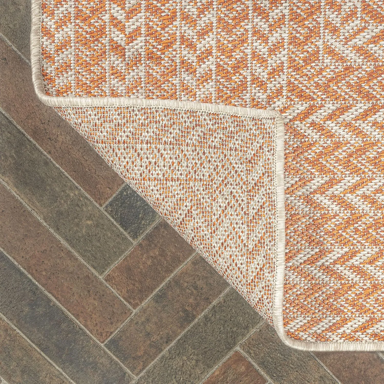 JONATHAN Y SMB206C-5 Chevron Modern Concentric Squares Braided Indoor Outdoor Area Rug, Farmhouse, Traditional Easy Clean,Bedroom,Kitchen,Backyard,Patio,Non Shedding, Orange/Cream, 5 X 8