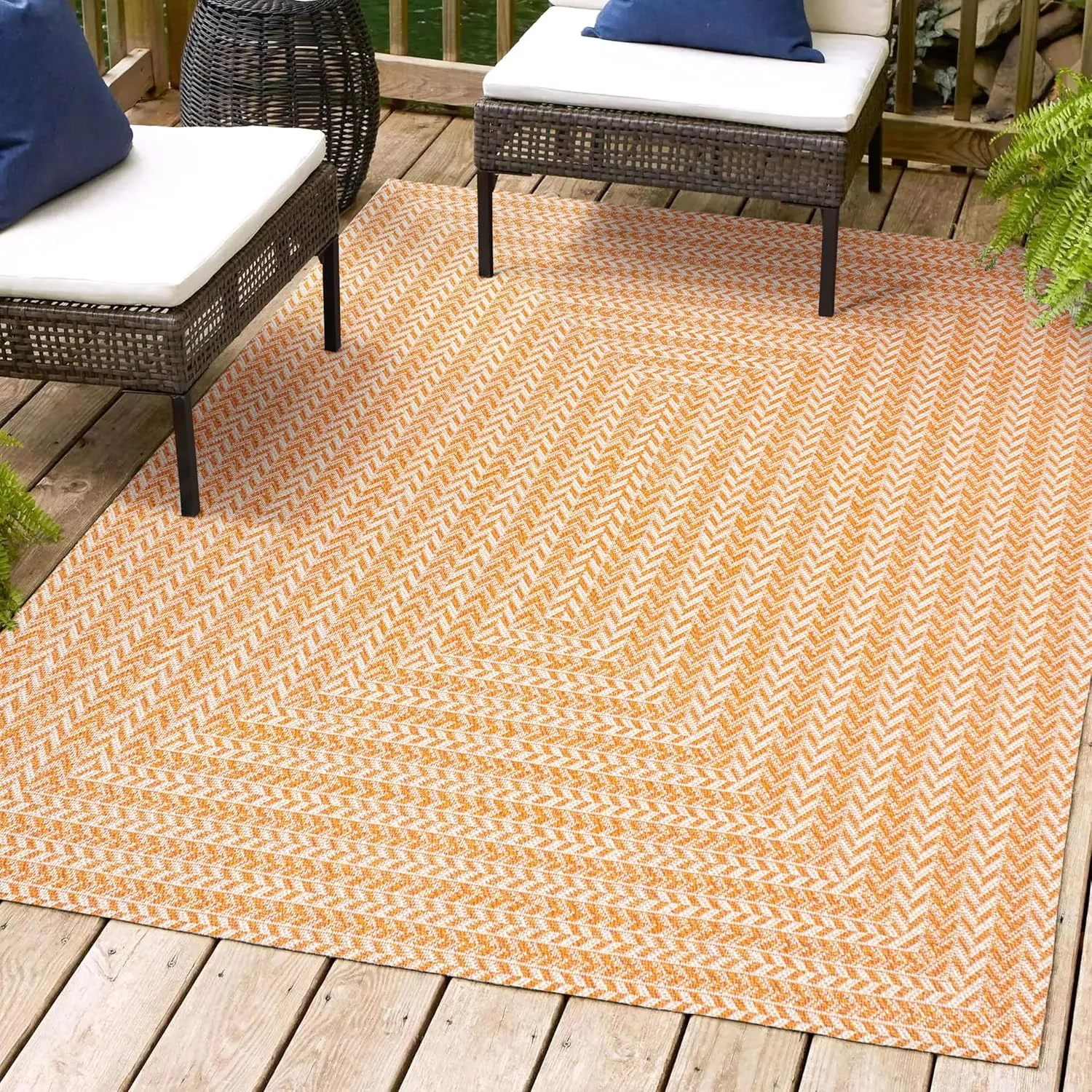 JONATHAN Y SMB206C-5 Chevron Modern Concentric Squares Braided Indoor Outdoor Area Rug, Farmhouse, Traditional Easy Clean,Bedroom,Kitchen,Backyard,Patio,Non Shedding, Orange/Cream, 5 X 8