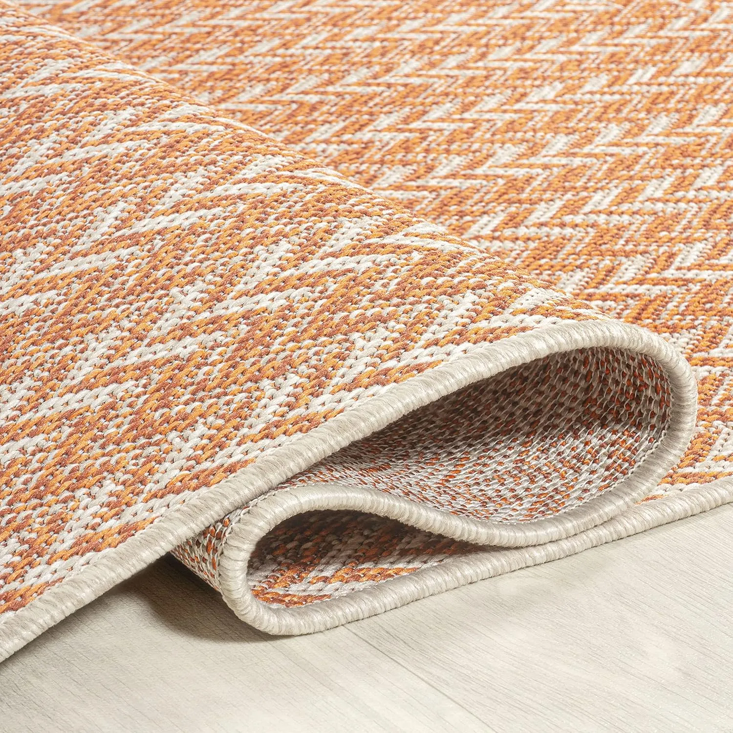 JONATHAN Y SMB206C-5 Chevron Modern Concentric Squares Braided Indoor Outdoor Area Rug, Farmhouse, Traditional Easy Clean,Bedroom,Kitchen,Backyard,Patio,Non Shedding, Orange/Cream, 5 X 8