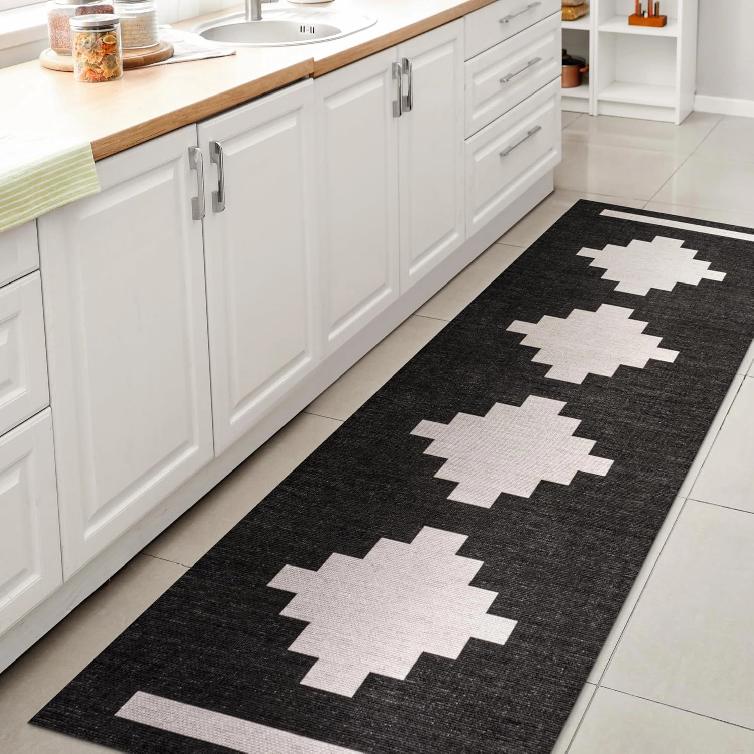 JONATHAN Y WSH111A-28 Adriel Geometric Tribal Medallion Machine-Washable Indoor Area -rug, Bohemian Southwestern Modern Easy -cleaning,Bedroom,Kitchen,Living Room,Non Shedding, Dark Green/Ivory, 2 X 8
