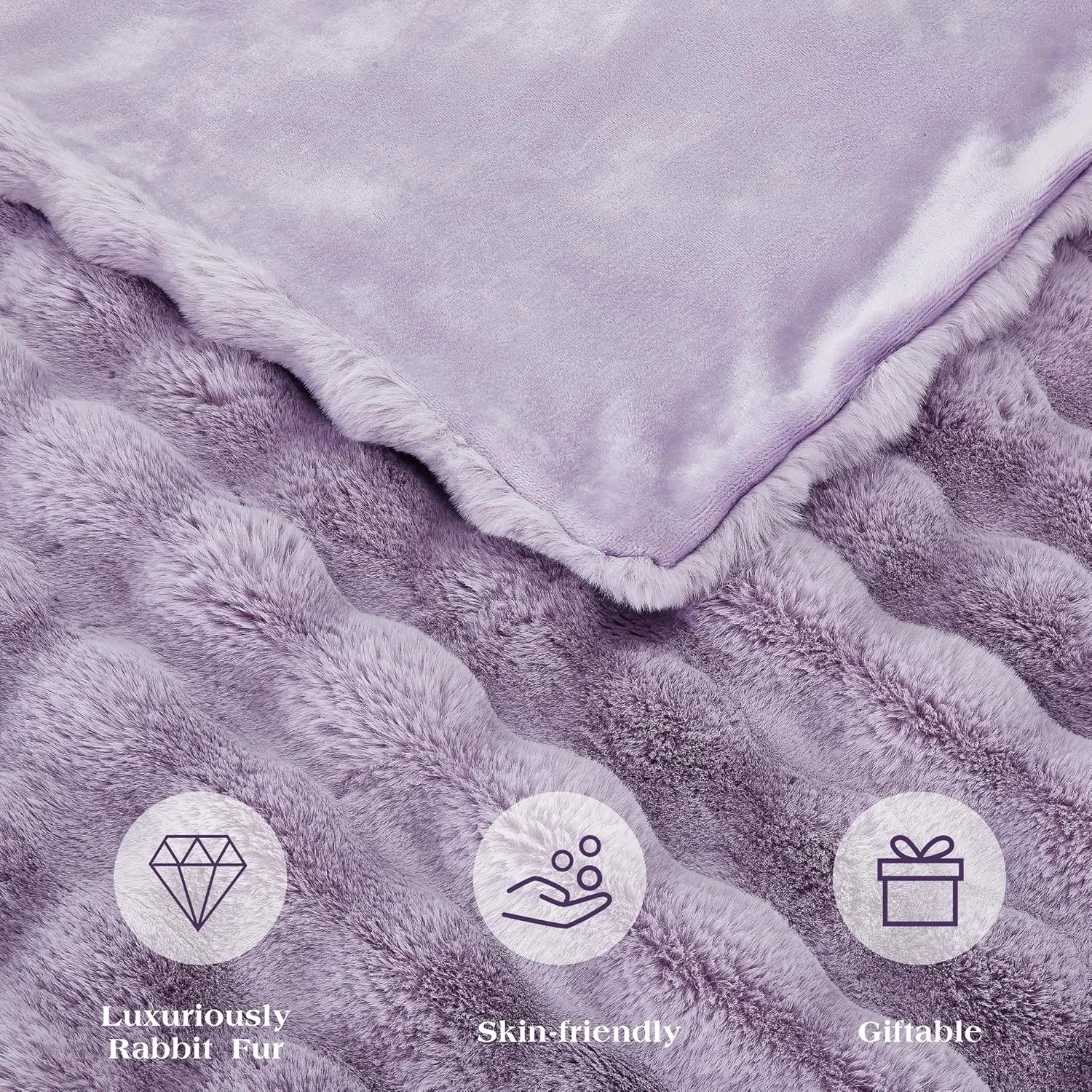 JONIYEAR Soft Fuzzy Bubble Faux Rabbit Fur Throw Blanket 50" x 60", Double Sided Aesthetic Warm Fluffy Blanket for Winter,Luxury Cozy Puffy Shaggy Plush Furry Blankets for Couch Sofa Bed, Lilac Purple