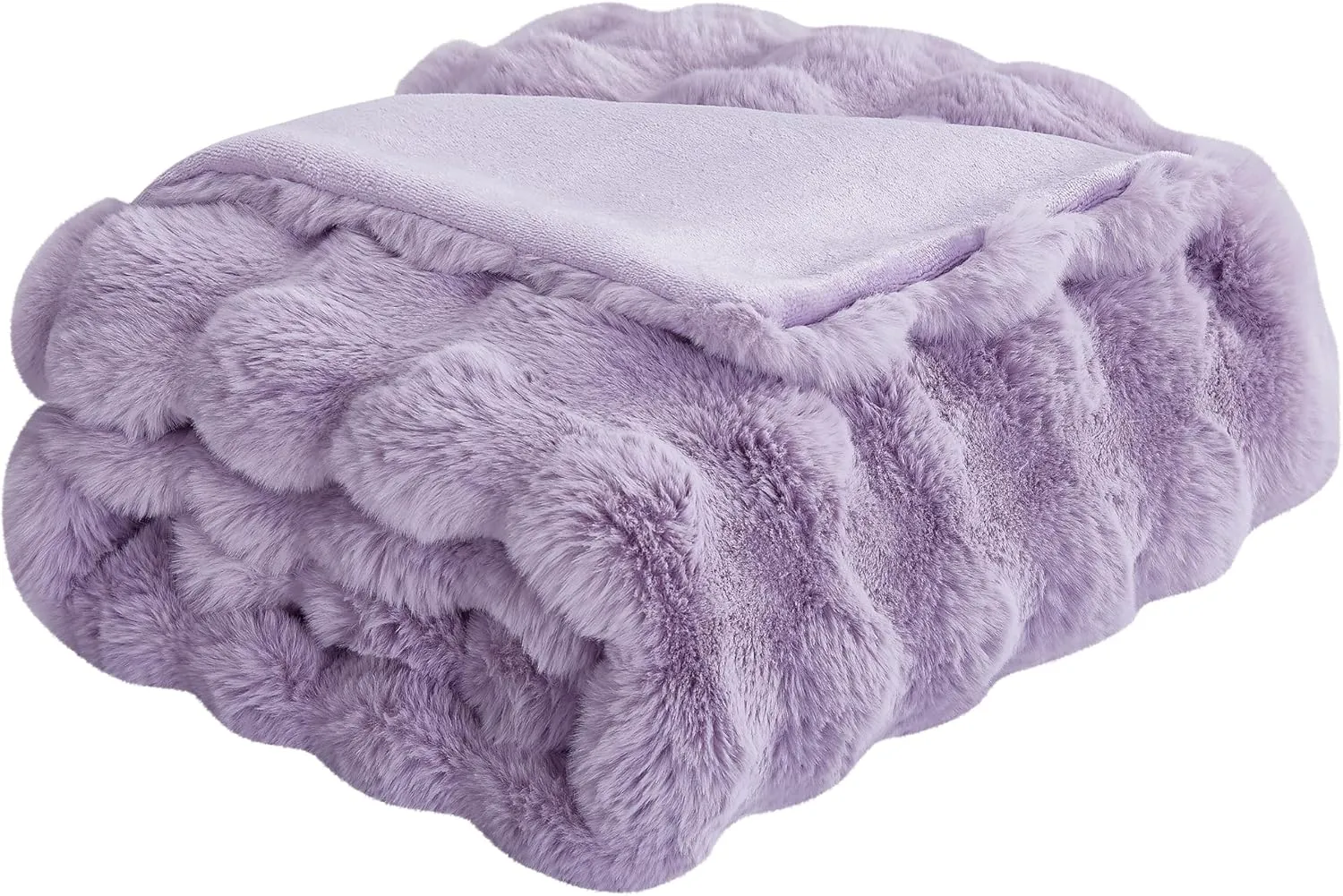 JONIYEAR Soft Fuzzy Bubble Faux Rabbit Fur Throw Blanket 50" x 60", Double Sided Aesthetic Warm Fluffy Blanket for Winter,Luxury Cozy Puffy Shaggy Plush Furry Blankets for Couch Sofa Bed, Lilac Purple