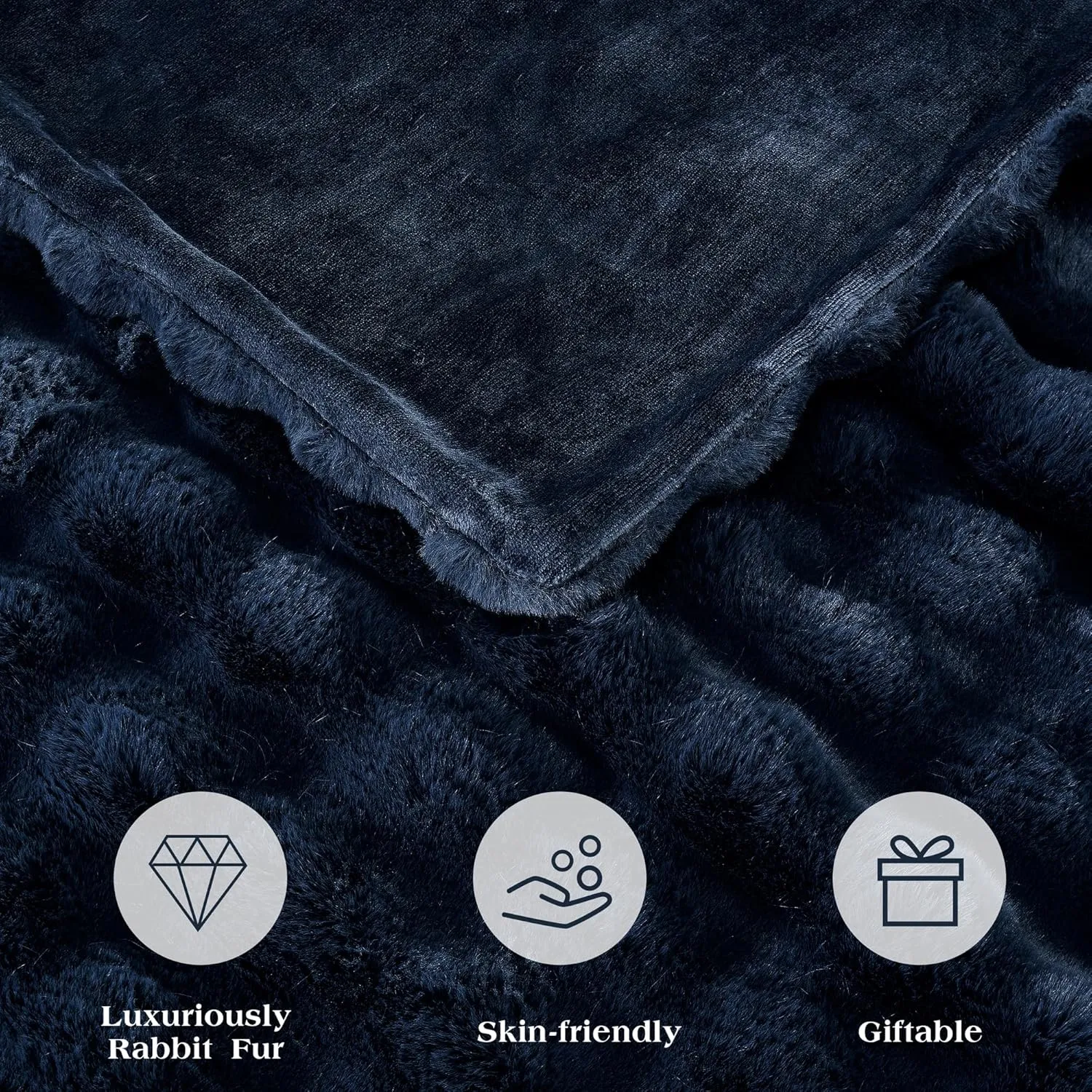JONIYEAR Soft Fuzzy Bubble Faux Rabbit Fur Throw Blanket for Couch 50" x 60", Double Sided Textured Warm Fluffy Blanket for Winter,Luxury Cozy Puffy Shaggy Comfy Furry Blankets for Sofa Bed, Navy Blue