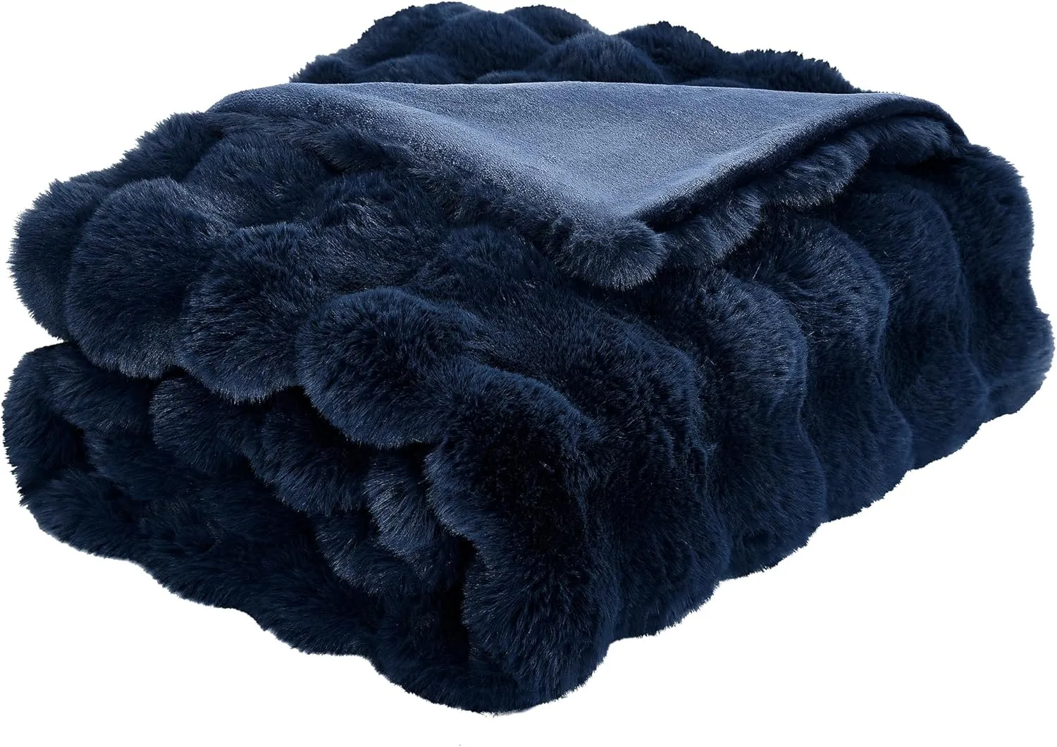 JONIYEAR Soft Fuzzy Bubble Faux Rabbit Fur Throw Blanket for Couch 50" x 60", Double Sided Textured Warm Fluffy Blanket for Winter,Luxury Cozy Puffy Shaggy Comfy Furry Blankets for Sofa Bed, Navy Blue