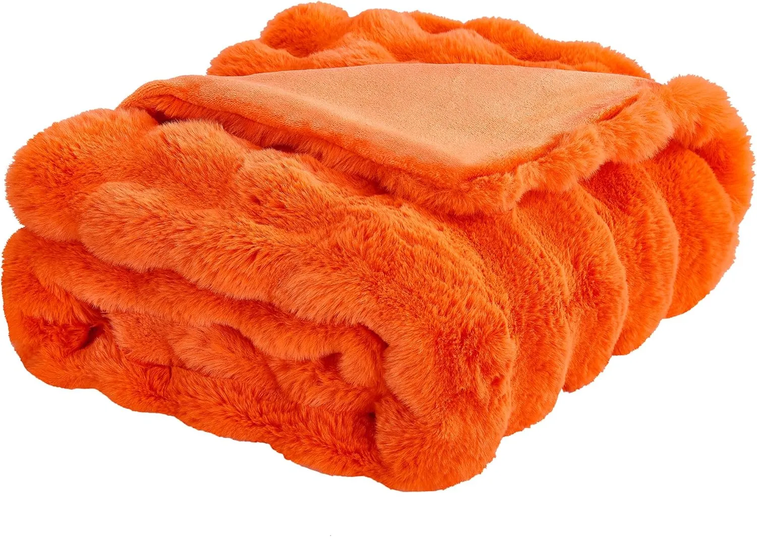 JONIYEAR Solid Fall Bubble Faux Rabbit Fur Throw Blanket for Couch 50" x 60", Decorative Comfy Puffy Warm Fuzzy Blanket for Winter, Extra Thick Shaggy Cozy Comfy Fluffy Blankets for Adult Kids, Orange