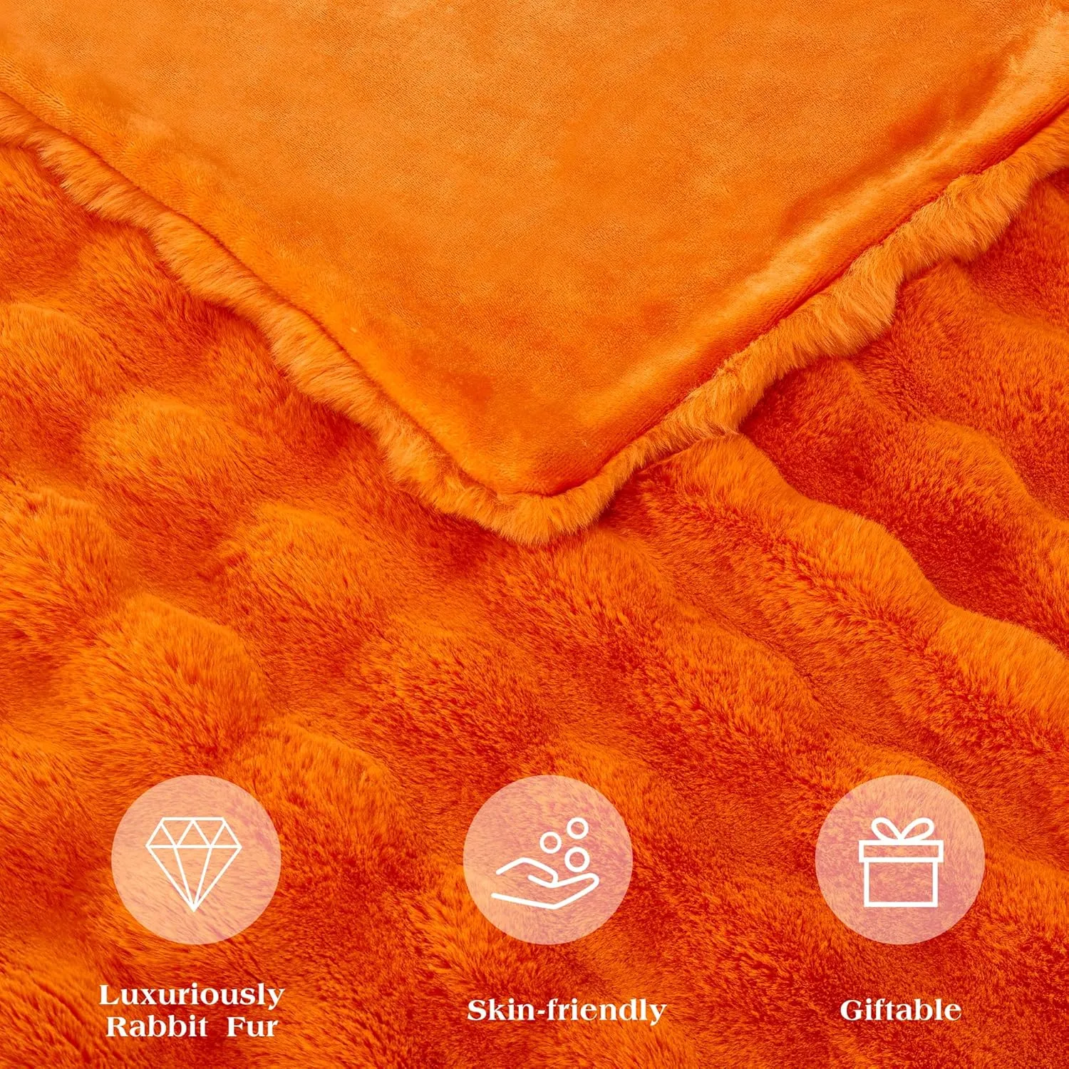 JONIYEAR Solid Fall Bubble Faux Rabbit Fur Throw Blanket for Couch 50" x 60", Decorative Comfy Puffy Warm Fuzzy Blanket for Winter, Extra Thick Shaggy Cozy Comfy Fluffy Blankets for Adult Kids, Orange