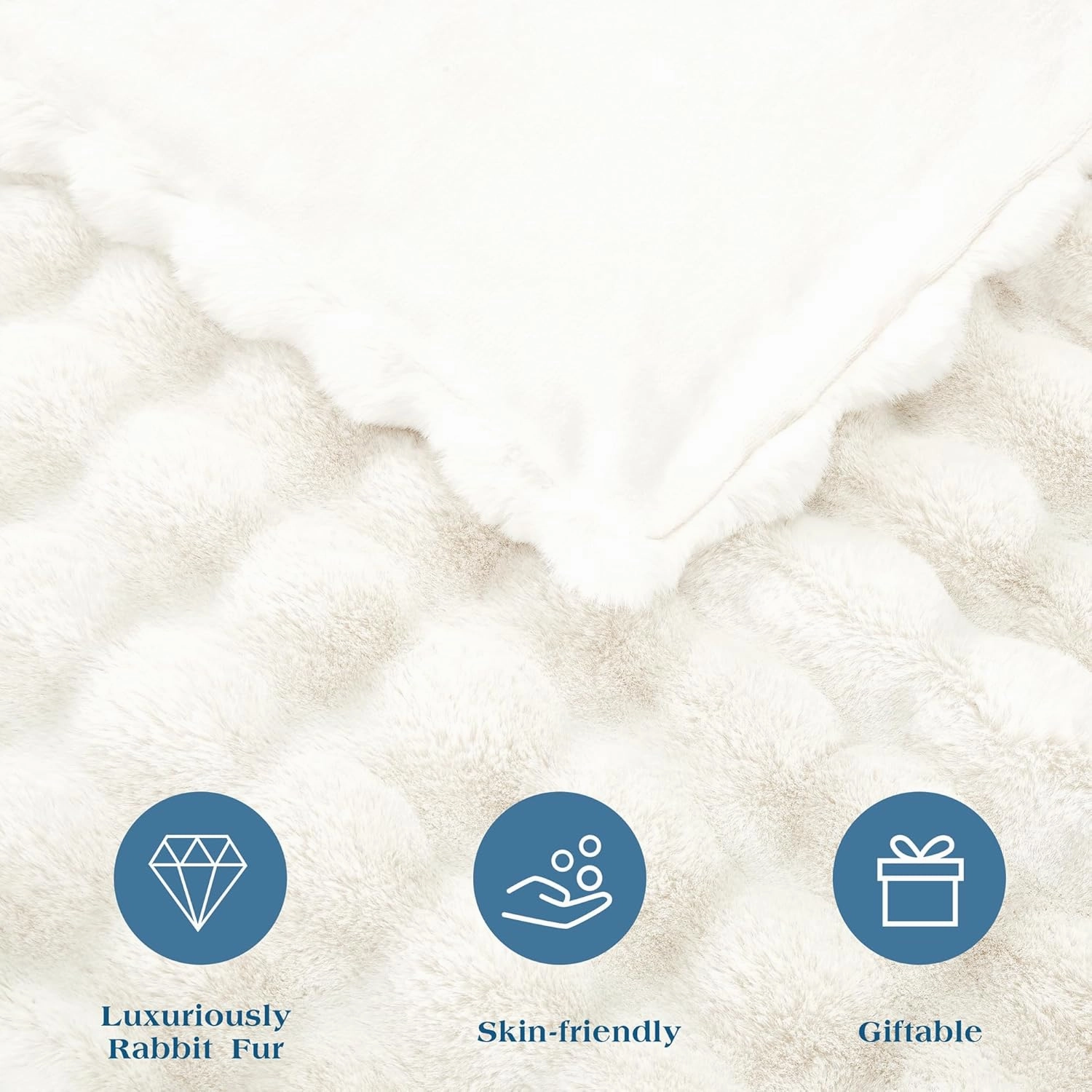 JONIYEAR Soft Fuzzy Bubble Faux Rabbit Fur Throw Blanket for Couch 50" x 60", Double Sided Textured Warm Fluffy Blanket for Winter, Luxury Cozy Puffy Shaggy Comfy Furry Blankets for Couch, Cream White