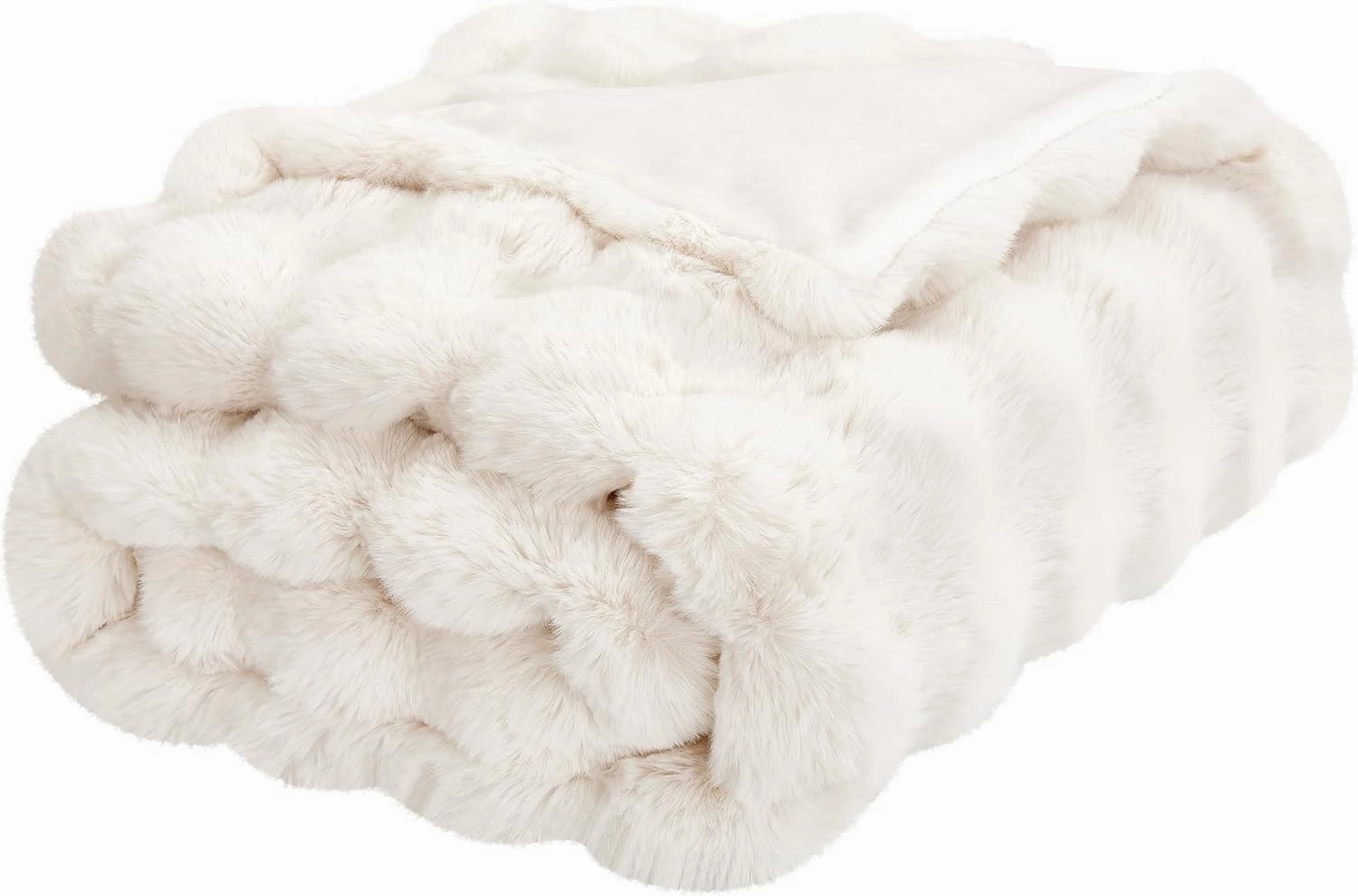JONIYEAR Soft Fuzzy Bubble Faux Rabbit Fur Throw Blanket for Couch 50" x 60", Double Sided Textured Warm Fluffy Blanket for Winter, Luxury Cozy Puffy Shaggy Comfy Furry Blankets for Couch, Cream White