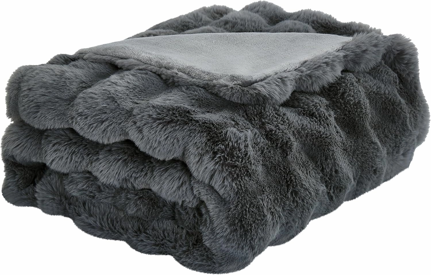 JONIYEAR Solid Thick Bubble Faux Rabbit Fur Throw Blanket 50" x 60", Decorative Bumpy Cute Cozy Fluffy Gray Warm Blanket for Winter,Reversible Luxe Fuzzy Textured Poofy Comfy Shag Furry Blankets, Grey