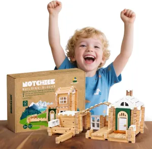 Jovi-mindly＆Notchies 107 Pcs Wooden Blocks Toys with Door and Windows,Classic Old Fashioned Toys,Wooden Building Blocks for Kids Ages 4-8 Boys and Girls,FSC Certified,Graduate Gifts