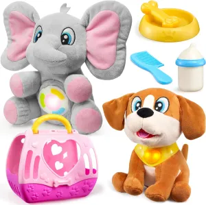 JOYIN Musical Elephant Plush Baby Toy and Dog Toys for Toddlers, Stuffed Animal with Music & Light, Baby Musical Soft Plush Toys for Infant Babies, Interactive Puppy Toy with Button, Lights & Sounds