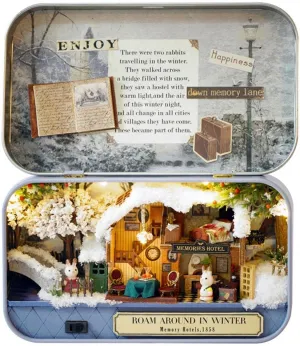 Joyzan DIY Miniature Dollhouse, 3D Furniture Wooden Doll House Box Kit with LED Light Dust Proof Cover Mini Handmade Iron Theater Room Model Accessories Teens Adult Romantic Valentine's Birthday Gift