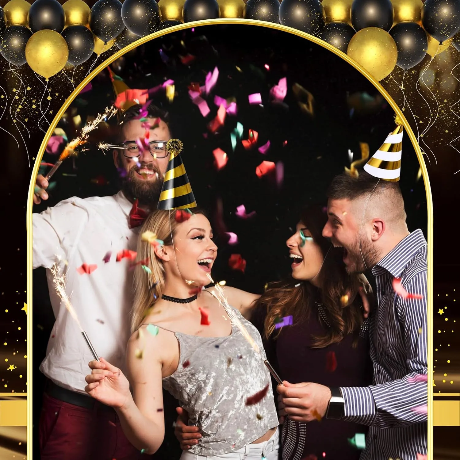 Junkin New Years Eve Party Supplies 2025 Kit Include Gold Black Top Hats Glasses Headbands Blowing Dragon Trumpet Happy New Year Decorations Bulk Party Favors