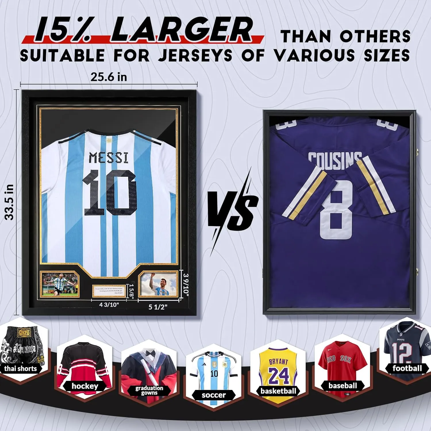 JupDec Jersey Frame Display Case 2 Pack, Large Clear Acrylic Shadow Box with UV Protection for Basketball Baseball Football Soccer Hockey Shirt, Wall Mount Wooden Showcase, Idea Gift for Sports Fans