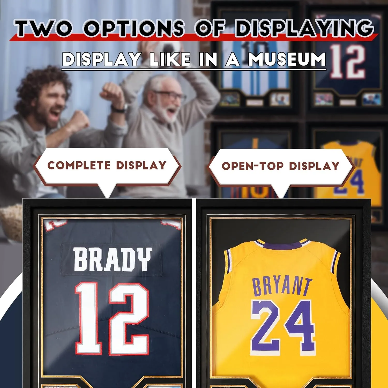 JupDec Jersey Frame Display Case 2 Pack, Large Clear Acrylic Shadow Box with UV Protection for Basketball Baseball Football Soccer Hockey Shirt, Wall Mount Wooden Showcase, Idea Gift for Sports Fans