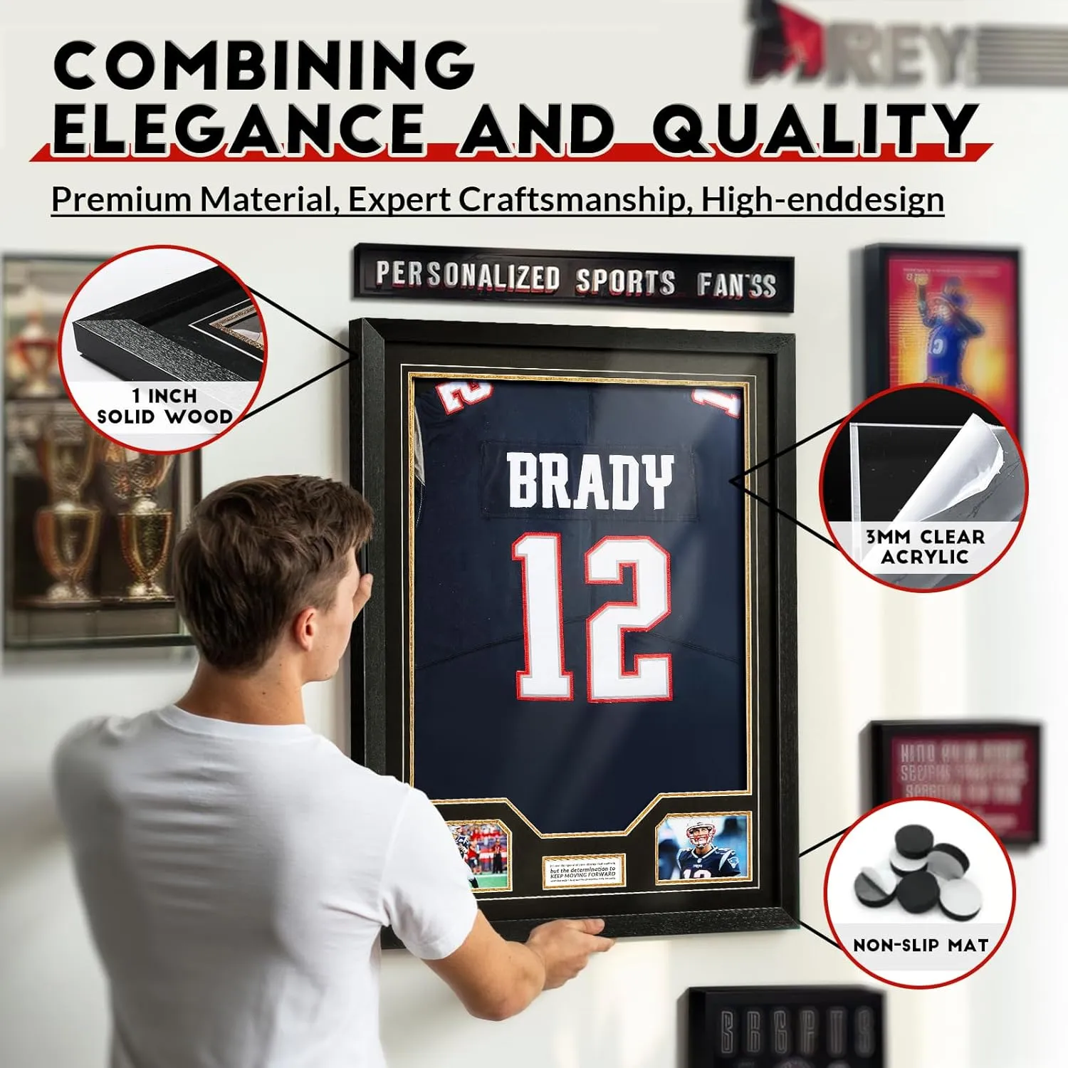 JupDec Jersey Frame Display Case 2 Pack, Large Clear Acrylic Shadow Box with UV Protection for Basketball Baseball Football Soccer Hockey Shirt, Wall Mount Wooden Showcase, Idea Gift for Sports Fans