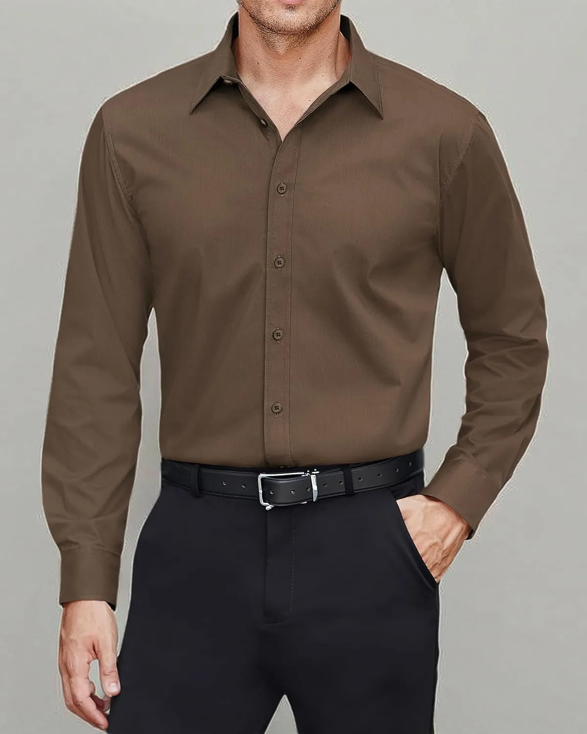 J.VER Men's Dress Shirts Stretch Stain Shield Long Sleeve Solid Formal Shirt Business Casual Button Down Shirts