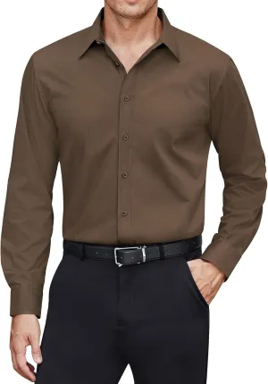 J.VER Men's Dress Shirts Stretch Stain Shield Long Sleeve Solid Formal Shirt Business Casual Button Down Shirts