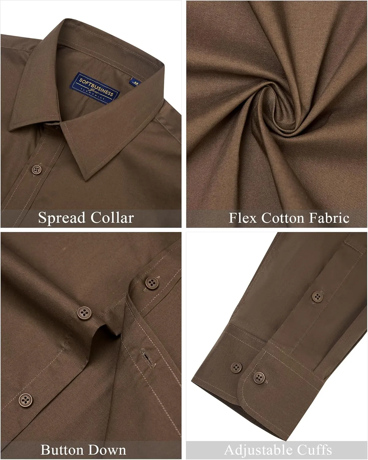 J.VER Men's Dress Shirts Stretch Stain Shield Long Sleeve Solid Formal Shirt Business Casual Button Down Shirts