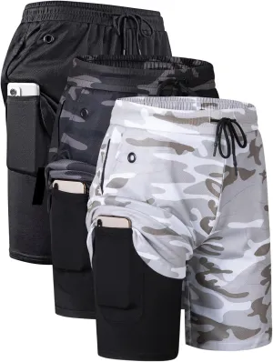 JWJ Mens 2 in 1 Running Shorts Quick Dry Gym Athletic Workout Shorts with Compression Liner