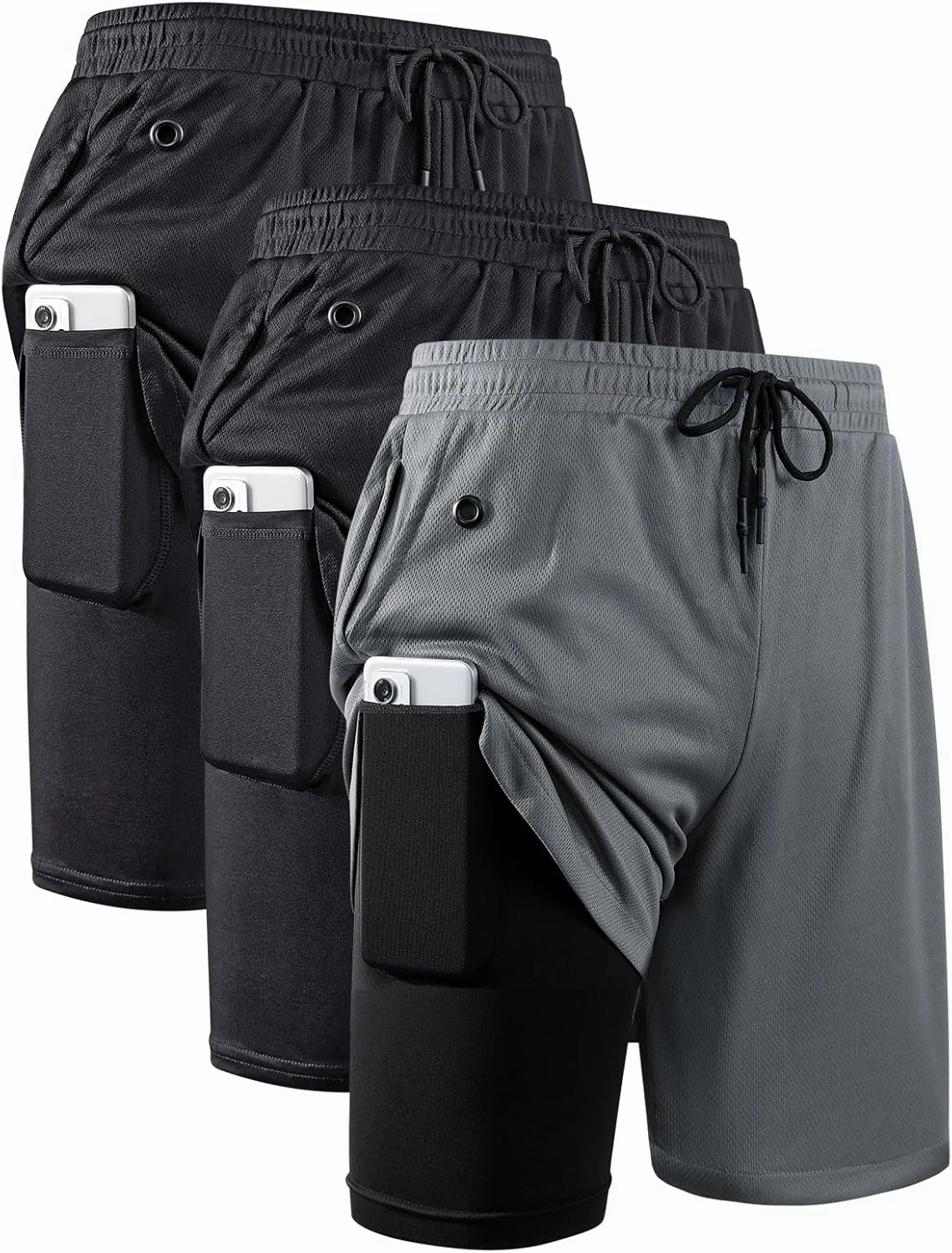 JWJ Mens 2 in 1 Running Shorts Quick Dry Gym Athletic Workout Clothes with Side Pockets