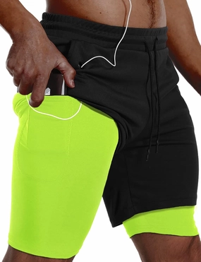 JWJ Mens 2 in 1 Running Shorts Quick Dry Gym Athletic Workout Clothes with Side Pockets