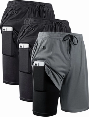 JWJ Mens 2 in 1 Running Shorts Quick Dry Gym Athletic Workout Clothes with Side Pockets