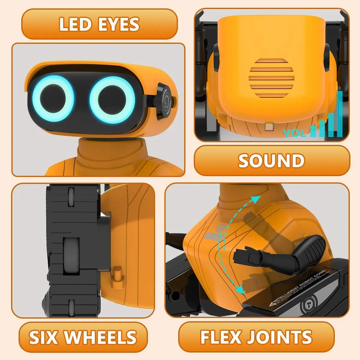 KaeKid Robots for Kids, 2.4Ghz Remote Control Robot Toys with LED Eyes & Flexible Arms, Dance & Sounds, RC Toys for 3 4 5 6 7 8 Year Old Boys Girls (Orange)
