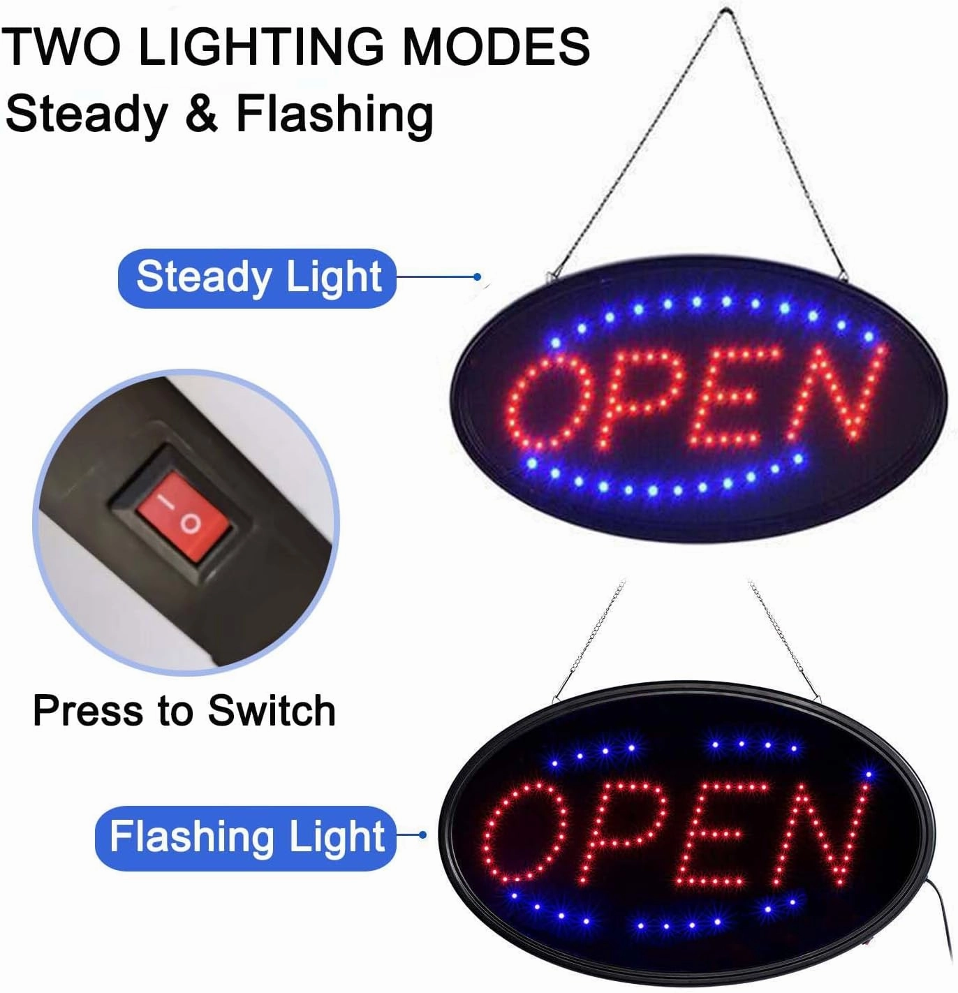 KEBE LED Open Signs for Business, Ultra Bright High Visibility Advertisement Board Electric Display Sign for Bar Hotel Shop Window Glass Door, 19"x10"