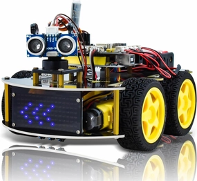 KEYESTUDIO Smart Car Robot,4WD Programmable DIY Starter Kit for Arduino for Uno R3,Electronics Programming Project/STEM Educational/Science Coding Kit for Teens Adults,15 
