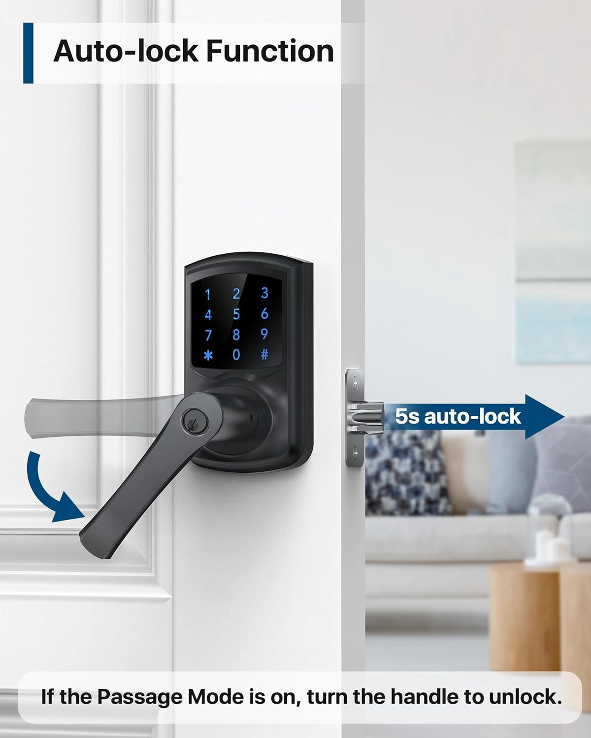 Keyless Entry Door Lock, Keypad Door-Lock with Handle, Touchscreen, Auto-Locking, Anti-peep Password, Easy to Install for Front Door, Home, Office, Matte Black 2 Pack