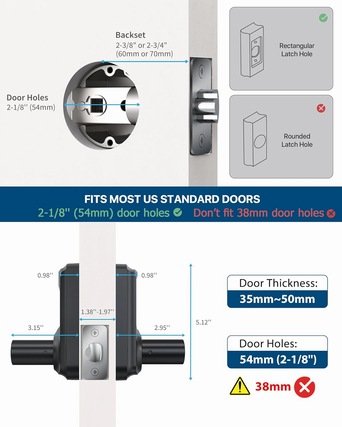 Keyless Entry Door Lock, Keypad Door-Lock with Handle, Touchscreen, Auto-Locking, Anti-peep Password, Easy to Install for Front Door, Home, Office, Matte Black 2 Pack