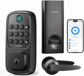 Keyless Entry Door Lock, WiFi Smart Keypad Deadbolt with Handle Set, Supports Fingerprint, Amazon Alexa, Google Assistant, App Control, Auto-Lock, One-Time Code, Anti-Peeking Password