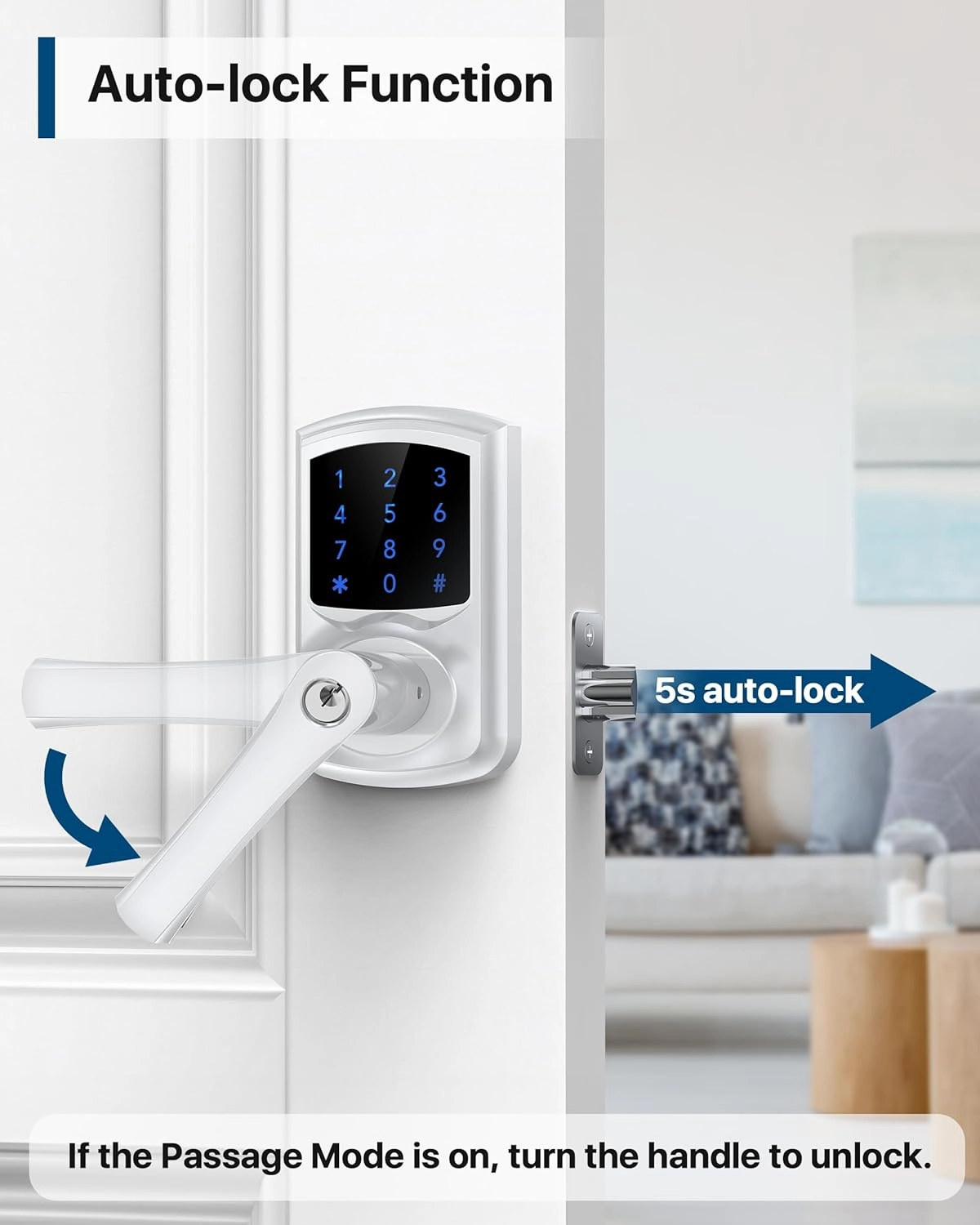 Keyless Entry Door Lock with Keypad and Handle for Front Doors, Touchscreen, Anti-peep Password, Auto-Locking, Satin Chrome