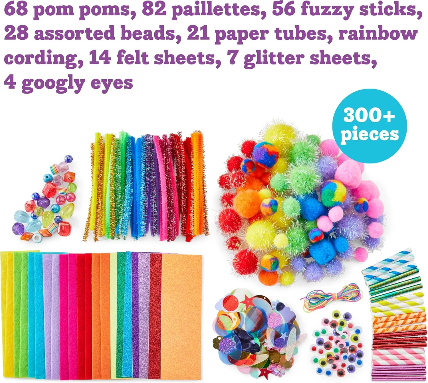 Kid Made Modern Rainbow Craft Kit - Bulk Arts & Crafts Supplies and Materials for Kids - 300  Pieces DIY Art Box Case for Creative Projects (Ages 6 )
