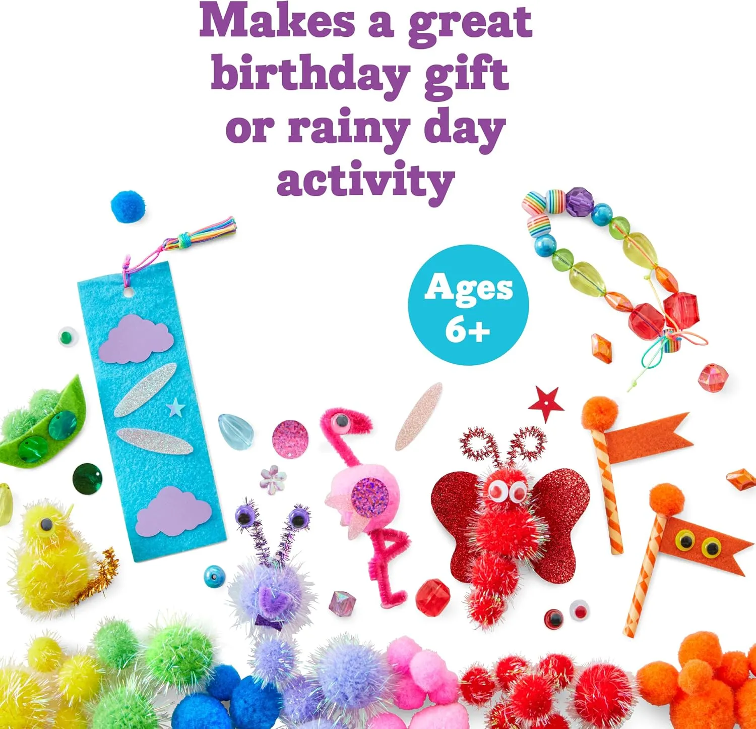 Kid Made Modern Rainbow Craft Kit - Bulk Arts & Crafts Supplies and Materials for Kids - 300  Pieces DIY Art Box Case for Creative Projects (Ages 6 )
