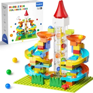 Kid Marble Run Building Blocks with Elevator Spiral Lift - STEM Toy Bricks Marble Maze Race Track Set with Motorized Elevator, Big Blocks Educational STEM for 3 4 5 6 7 8 Year Old Boys Girls