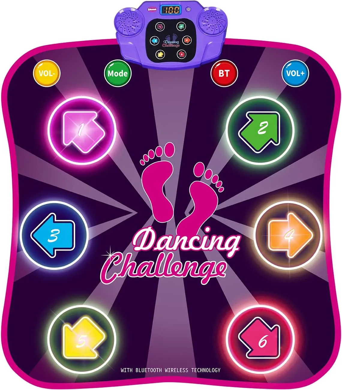 Kids Dance Mat for Girls - Toys for 4 5 6 7 8-10 Year Old Girl Birthday Gifts - Girl Toys for Ages 5-7 6-8 8-12 - Electronic Dance Pad with Light Up 6 Button - Wireless Bluetooth - 5 Game Modes