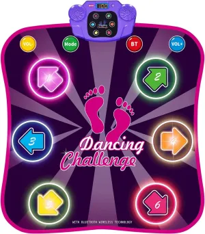 Kids Dance Mat for Girls - Toys for 4 5 6 7 8-10 Year Old Girl Birthday Gifts - Girl Toys for Ages 5-7 6-8 8-12 - Electronic Dance Pad with Light Up 6 Button - Wireless Bluetooth - 5 Game Modes