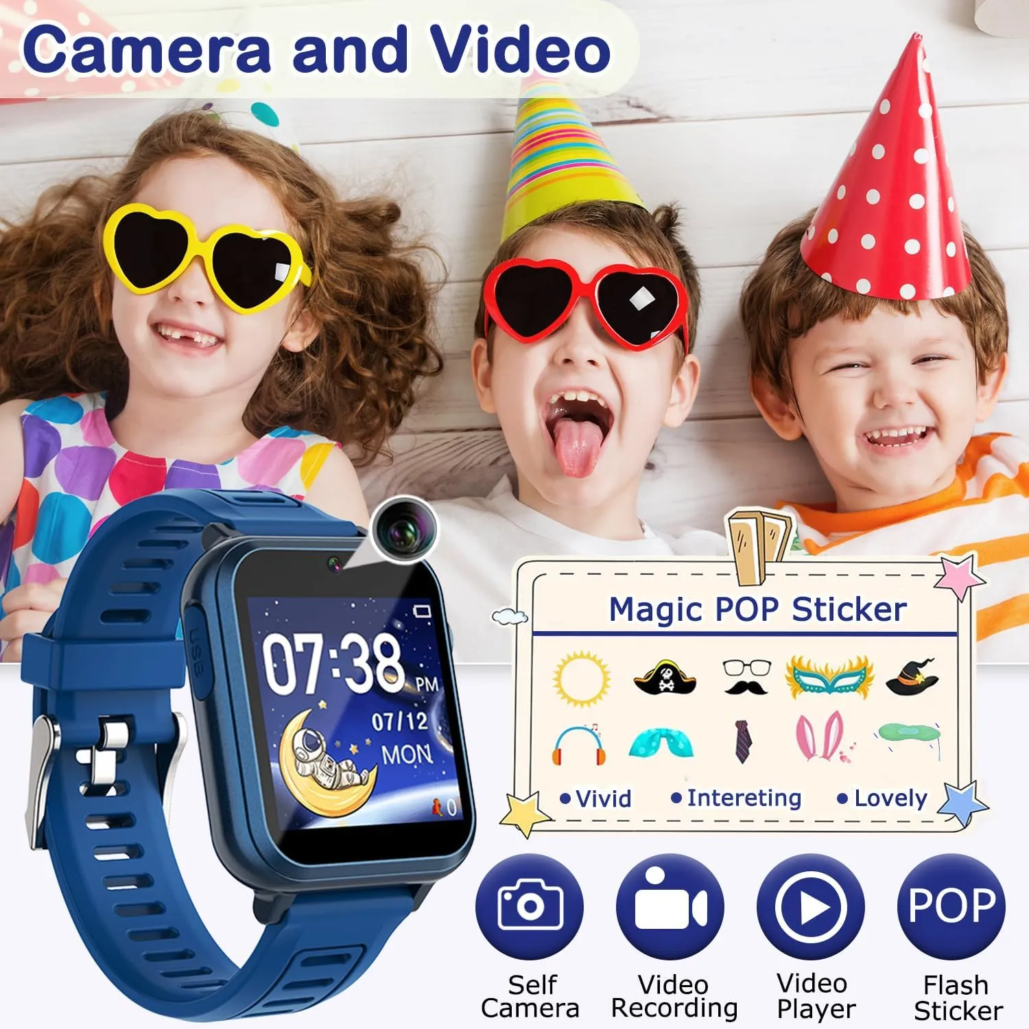 Kids Game Smart Watch for Kids with 24 Puzzle Games HD Touchscreen Camera Music Player Pedometer Alarm Clock Calculator Flashlight 12/24hr Kids Watch Gift for 4-12 Year Old Boys Toys for Kids