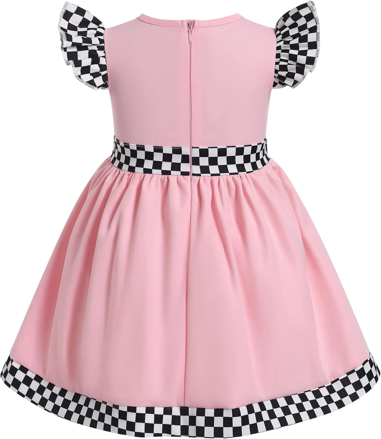 Kids Girls 1st 2nd Birthday Race Car Driver Costume Flutter Sleeve Ruffle Dress Racer Costume