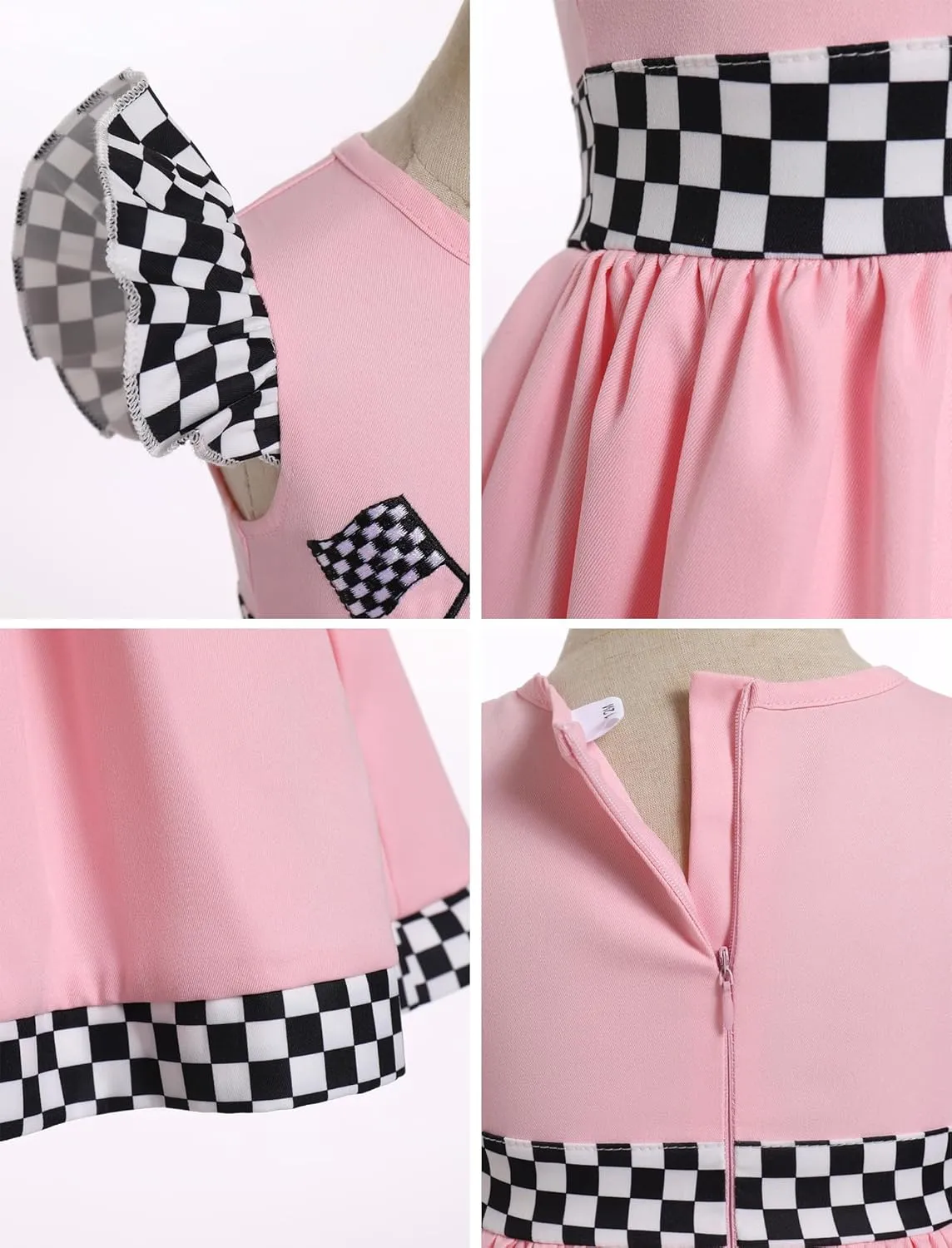 Kids Girls 1st 2nd Birthday Race Car Driver Costume Flutter Sleeve Ruffle Dress Racer Costume