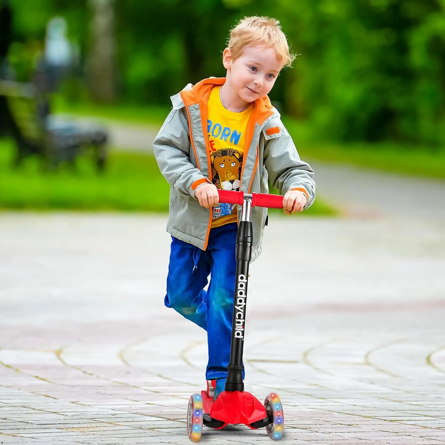Kids Kick Scooter, 3 Wheeled Scooter for Kids, Child/Toddlers Toy, Adjustable Height, Anti-Slip Deck, Flashing Wheel Lights, for Boys/Girls 3-12 Year Old