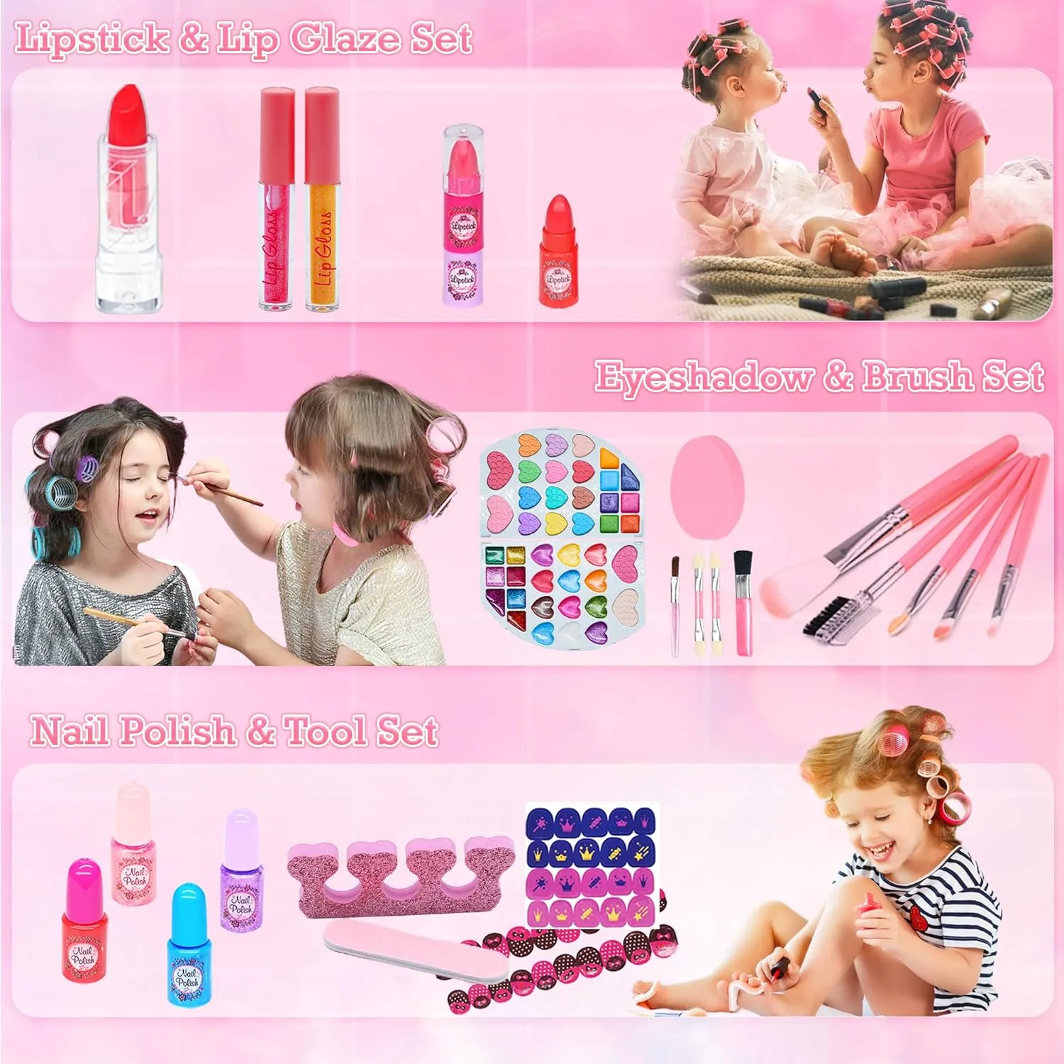 Kids Makeup Sets for Girls - Washable and Safe Makeup for Kids with Dresser Vanity Case, Girls Makeup Sets Ages 3-12, Christmas Birthday Gifts Toys for 4 5 6 7 8 9 Year Old Girl(Pink Purple)