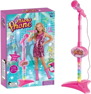 Kids Microphone with Stand - Blue-Tooth Microphone for Kids | Microphone Toy with Adjustable Stand | Karaoke Microphonee Musical Toys with Flashing Stage Lights for 3 Years Old Boys or Girls