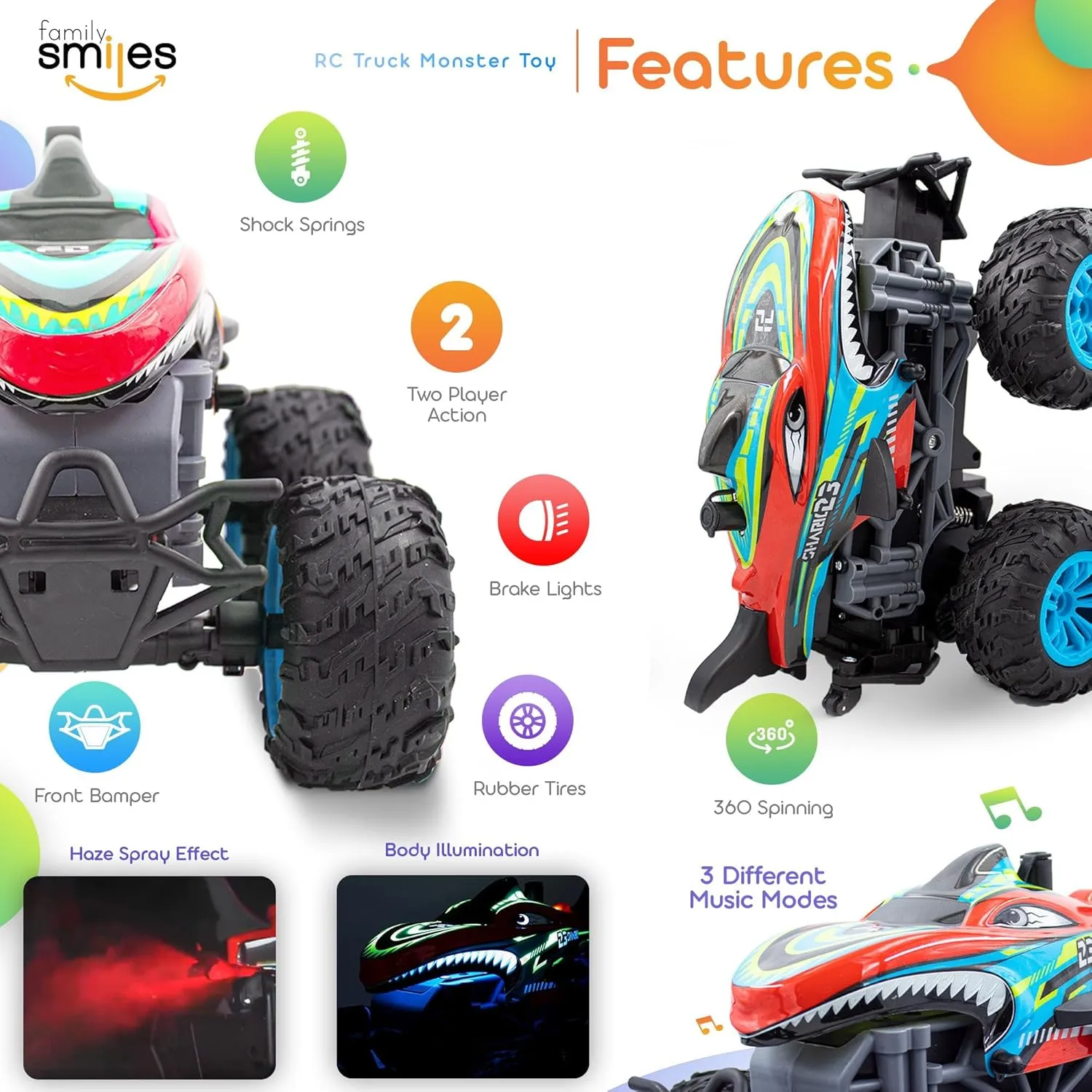 Kids Remote Control Toy Blue Shark Monster Truck RC Vehicle Gift Toys Boys Age 8-12
