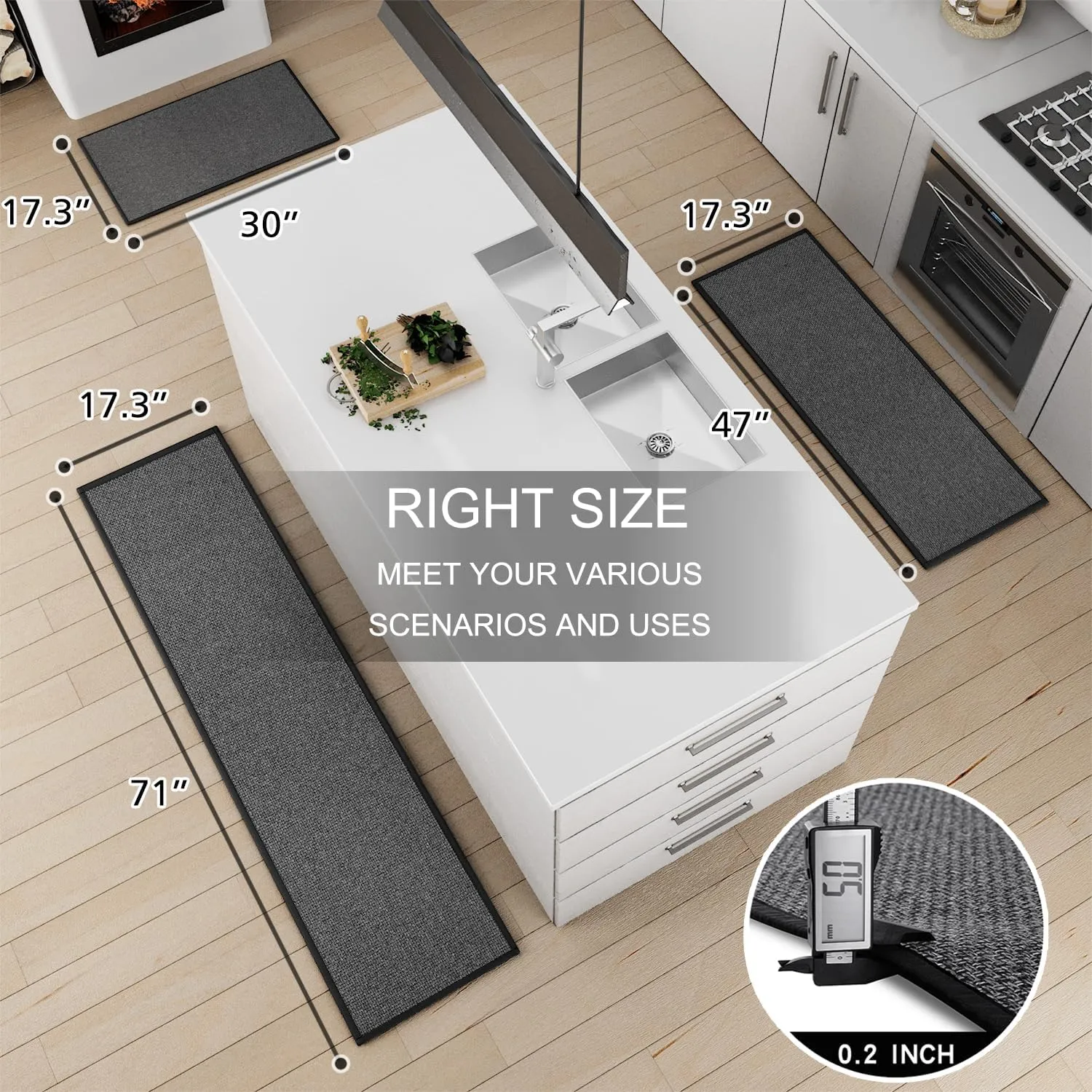 Kitchen Mat 1 PCS, Cushioned Non Slip Rugs for Kitchen Floor, Absorbent Runner Comfort Standing Mats Washable for Kitchen, Office, Home, 17.3"x30" (Black)