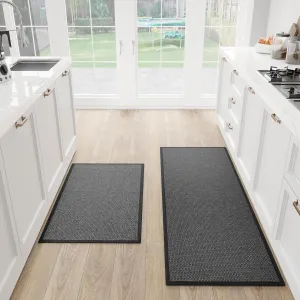 Kitchen Mat Set of 2 PCS, Cushioned Non Slip Rugs for Kitchen Floor, Absorbent Runner Comfort Standing Mats Washable for Kitchen, Office, Home, 17.3"x47" 17.3"x30" (Black)