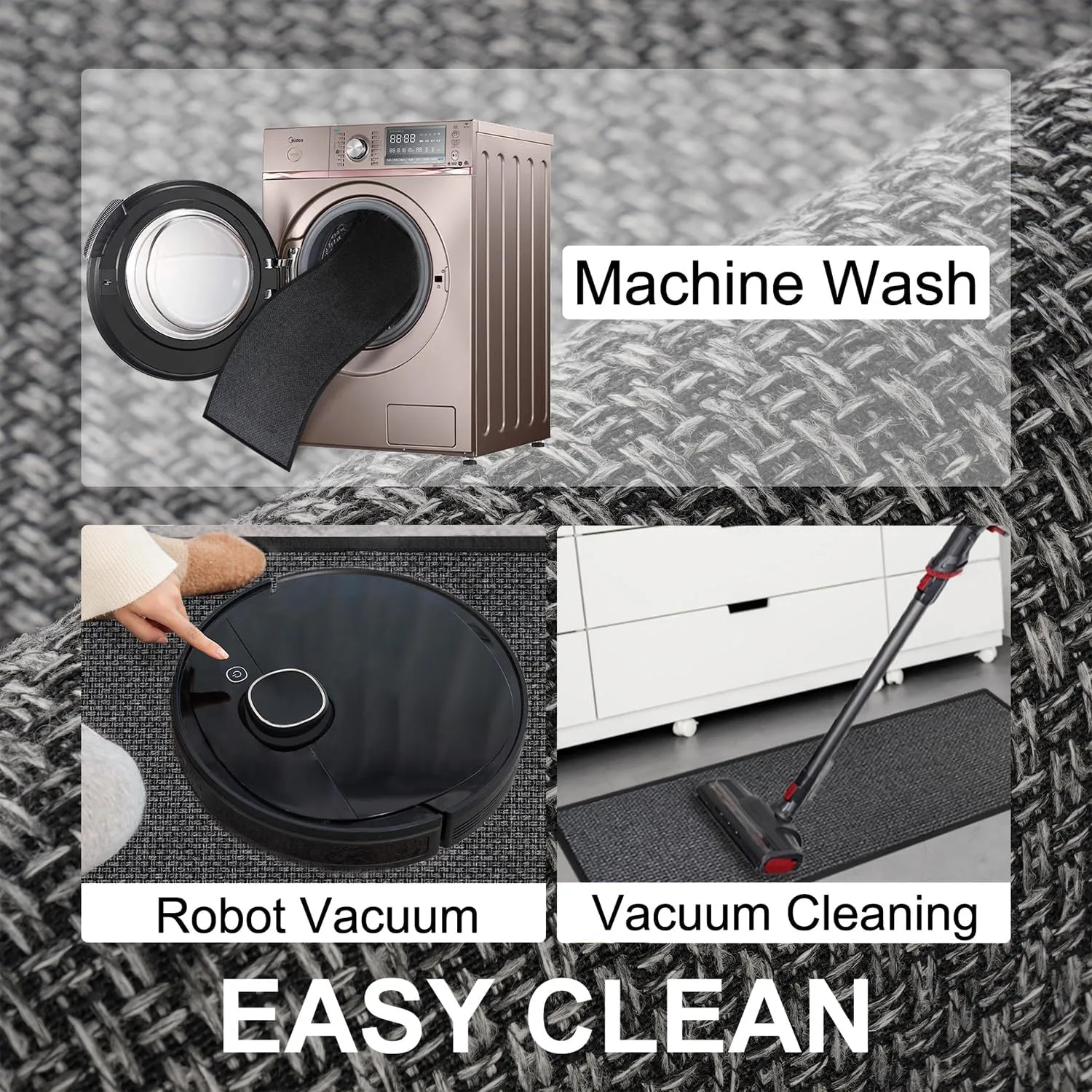 Kitchen Mat Set of 2 PCS, Cushioned Non Slip Rugs for Kitchen Floor, Absorbent Runner Comfort Standing Mats Washable for Kitchen, Office, Home, 17.3"x47" 17.3"x30" (Black)