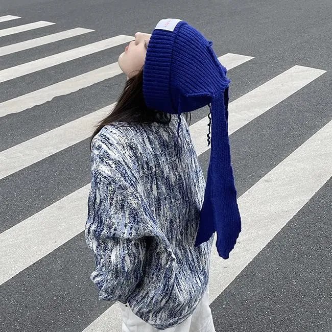 Knit Beanie Hats Cute Bunny Long Ears Grunge Hat Fluffy Winter Cap Warm Knit Rabbit Crochet Outdoor Slouchy Hat